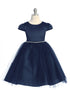 Girls Cap Sleeve Waistline Trim Satin Tulle Junior Bridesmaid Dress 2-14
